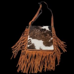 Western Fringe Crossbody Purse Western Tooled Leather Cowhide  Crossbody